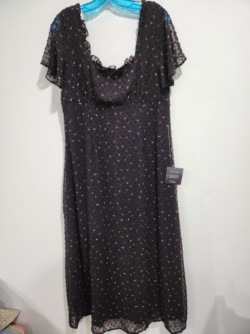 Lulu's Black Midi Dress with Pink Floral Dots